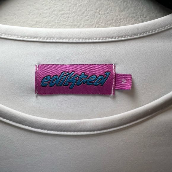 Edikted Women's Top Long Sleeve Shirt White Ivory Round Neck Stretch Soft Medium - Picture 3 of 10